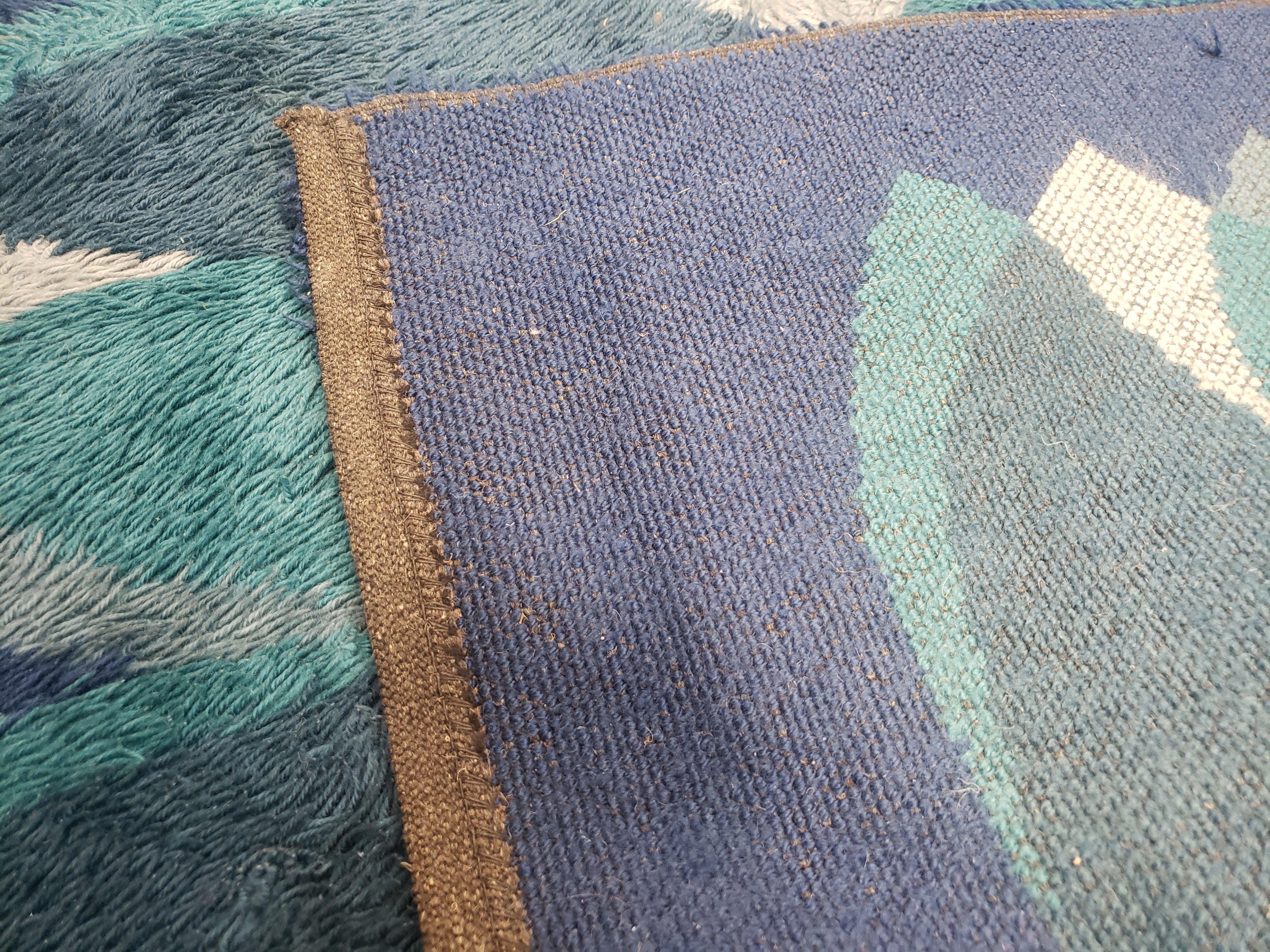 Blue Rya Rug, 1960s Mid-Century Modern Danish Shag Rug 4'6" x 6'7", Ege Rya, Abstract