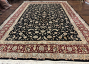 Sino Persian Rug 9x12, Fine Elegant Oriental Carpet 200 KPSI, Black and Dark Red, Allover Floral