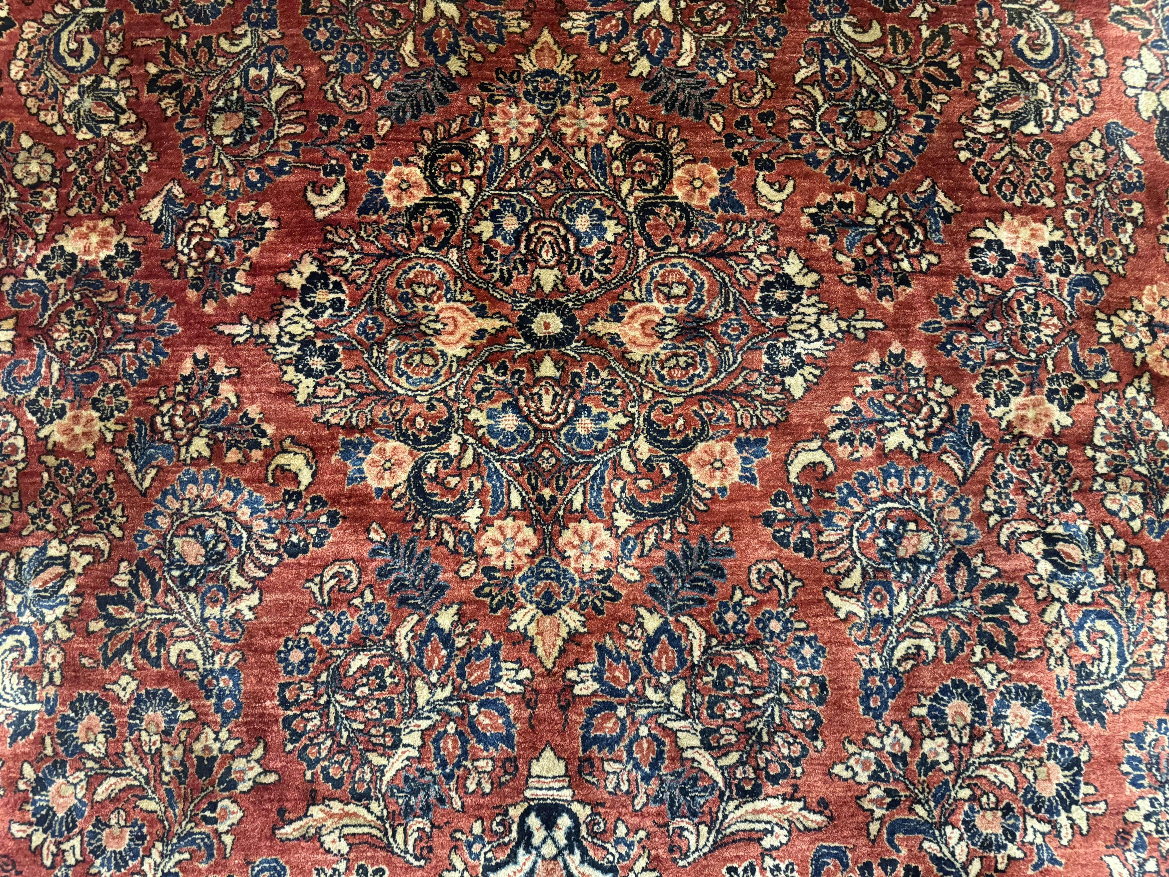 Large Persian Sarouk Rug 10x17, Palace Size Antique Persian Carpet, Red, Floral Allover, Traditional Persian Rug, Oversize Handmade Wool Rug