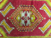 Antique Turkish Yastik Rug 2x3, Handmade Wool Oushak Small Oriental Carpet Red