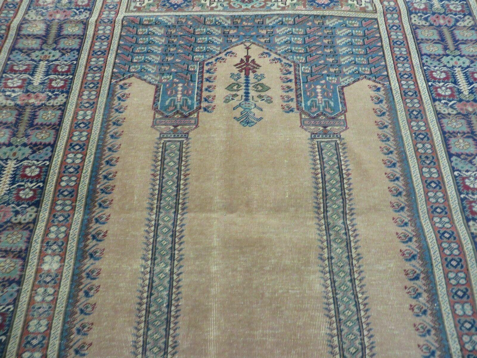4' X 6' Antique Handmade Turkish Mehrab Prayer Wool Rug Lantern Beautiful