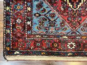 Antique Persian Tribal Rug 4x7, Wool Handmade 1920s Carpet, Red Blue, Persian Hamadan Rug