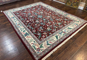 Indo Persian Rug 8x10, Red and Ivory, Floral Allover, Handmade Wool Area Rug