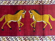 4 X 7 Handmade Hand-Knotted Quality Wool Rug Horses Zagros Red Mustard Gold New