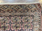 Persian Turkoman Rug 4x6, Wool Hand Knotted Antique Bokhara Carpet, Red Pink, Handmade Tribal Oriental Rug 4 x 6 ft