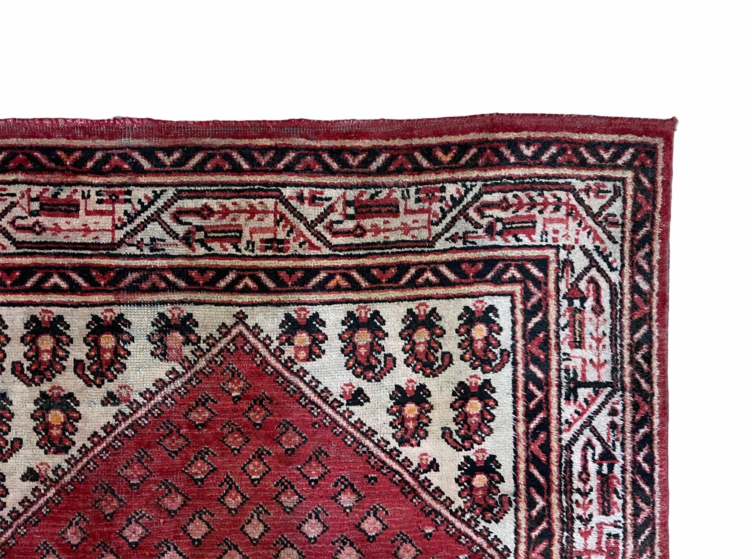 4 X 6.5 Antique Handmade Wool Rug Paisley Boteh Design Tribal Rug Red Ivory