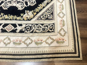 Aubusson Rug 6x8, European Design, Lion Pictorials, Black