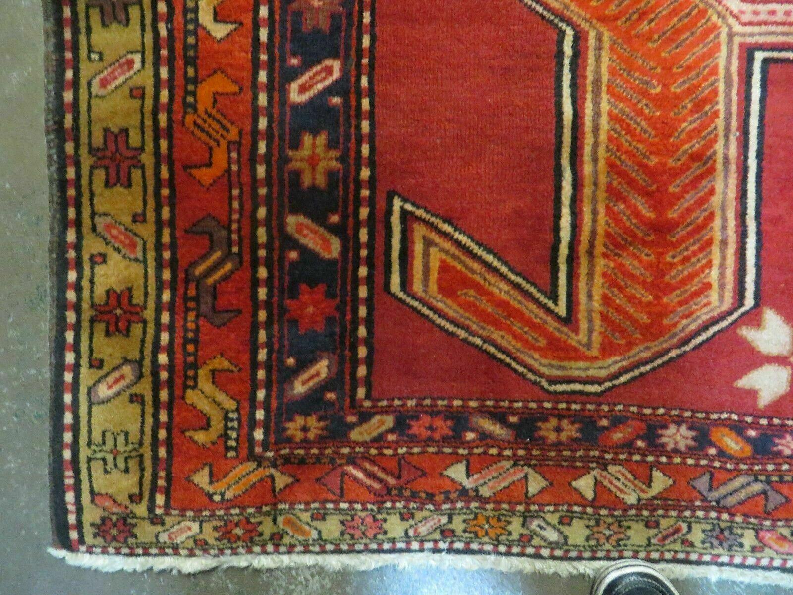4' 10" X 11' Antique Handmade Turkish Kazak Wool Rug SHIELD Hand Knotted Red