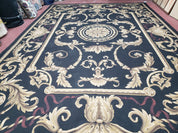 Black and Tan Aubusson Rug, 10 x 14 Aubusson Carpet, New Aubusson Rug, Elegant, Wool, Handmade Area Rug, Flatweave Rug, Large Aubusson Rug