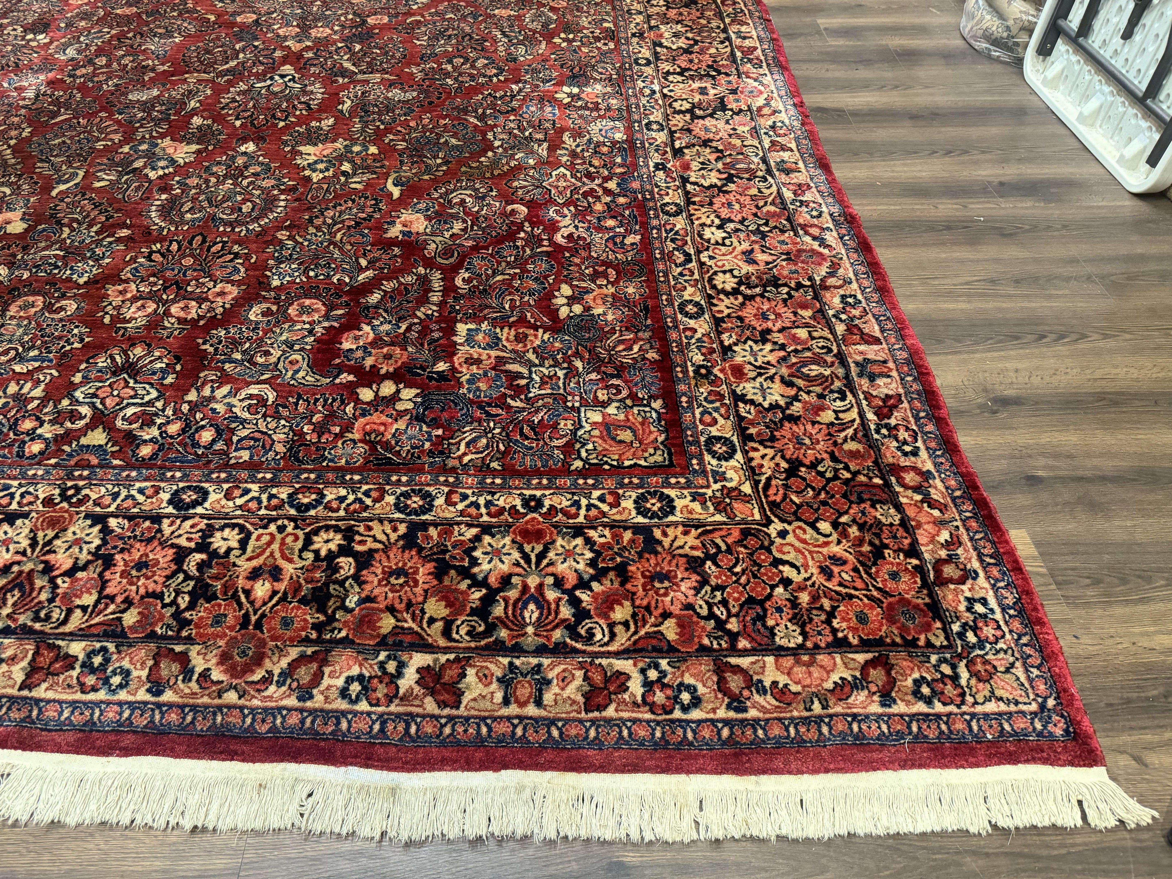 Large Persian Sarouk Rug 10x17, Palace Size Antique Persian Carpet, Red, Floral Allover, Traditional Persian Rug, Oversize Handmade Wool Rug