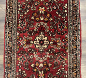 Small Persian Sarouk Rug 2x4 ft, Allover Floral Pattern, Red Black Cream, Hand Knotted Wool Traditional Oriental Carpet, Antique Persian Rug 2 x 4