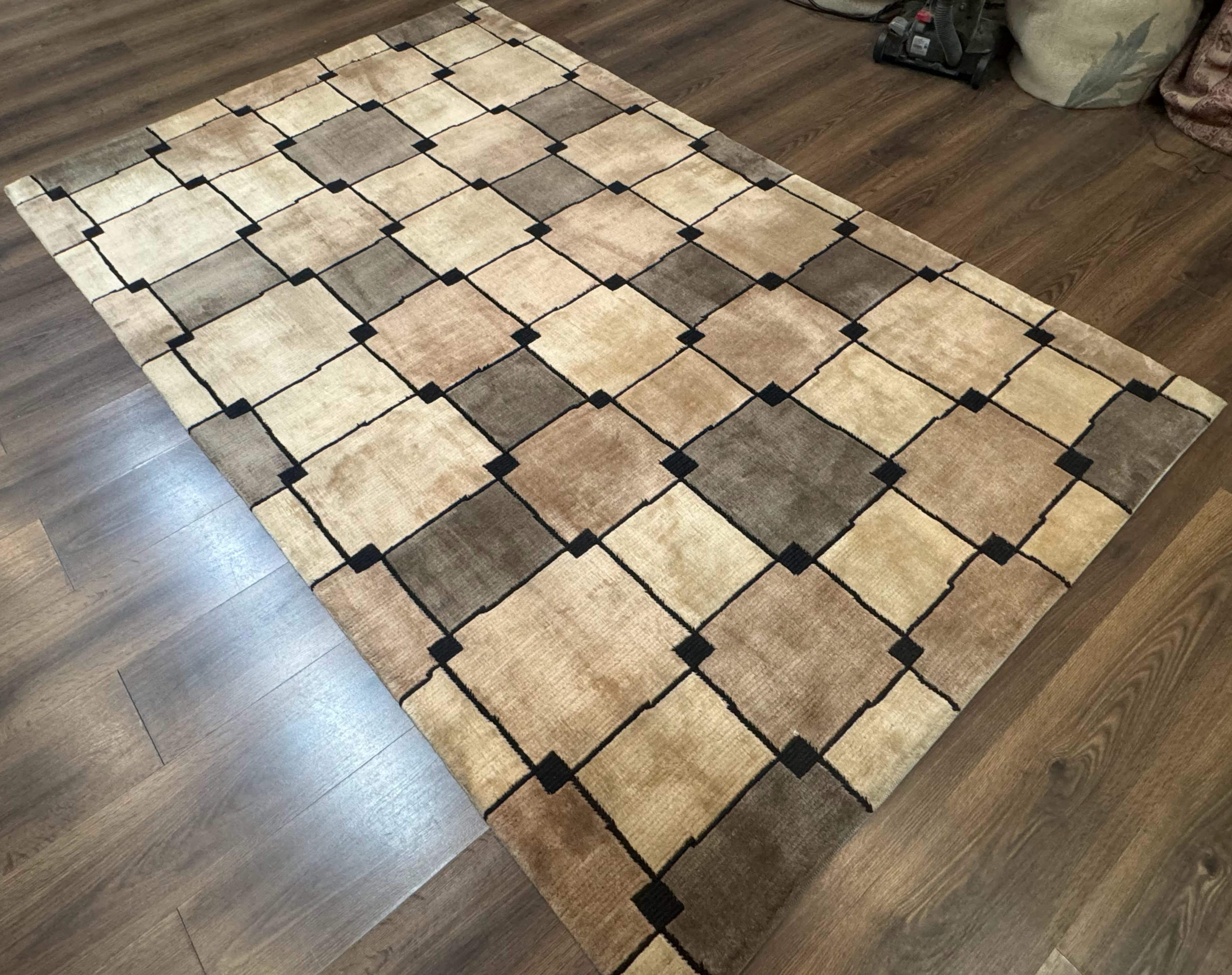 Tibetan Wool Rug 5x8, Contemporary Modern Carpet, Abstract Design, Soft Thick Pile, Pair B