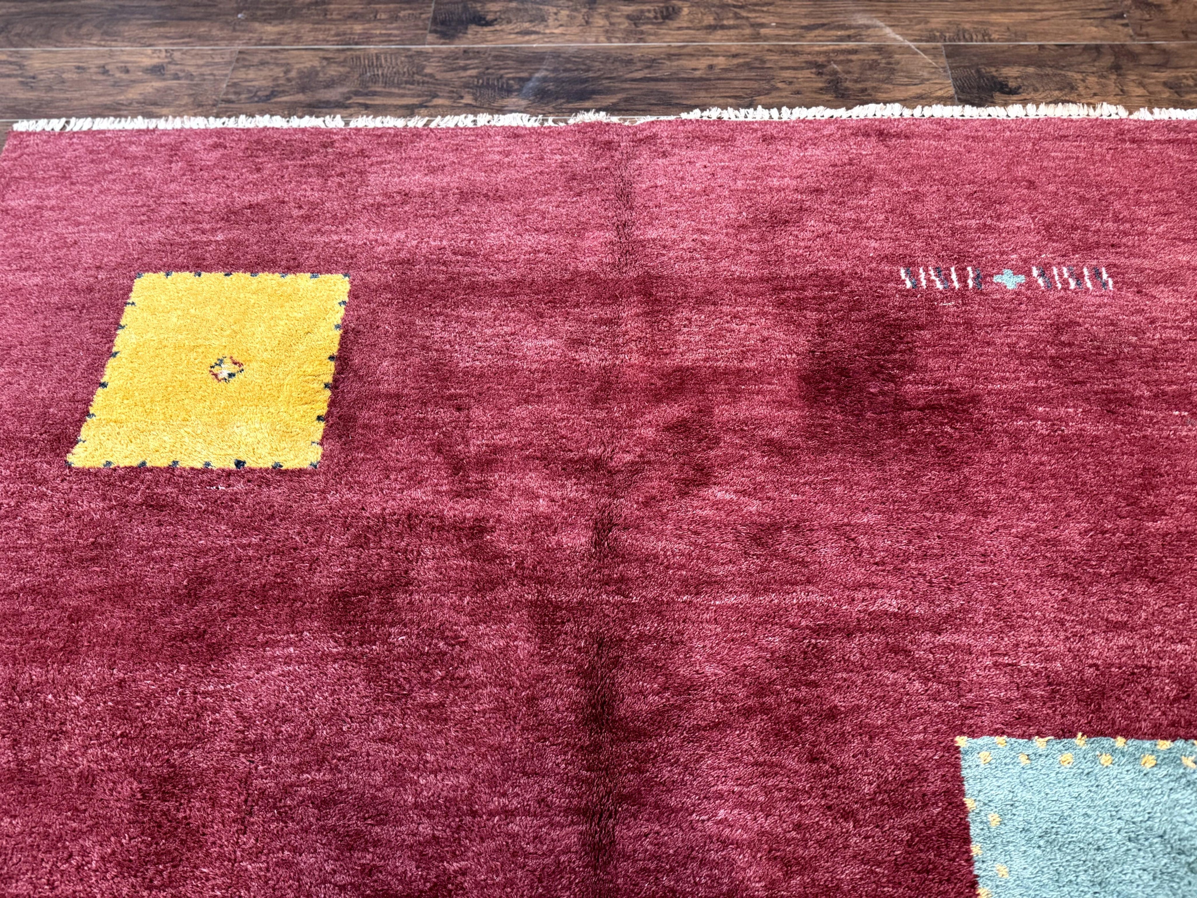 Modern Indo Persian Gabbeh Rug 7x10, Red, Tribal Area Rug