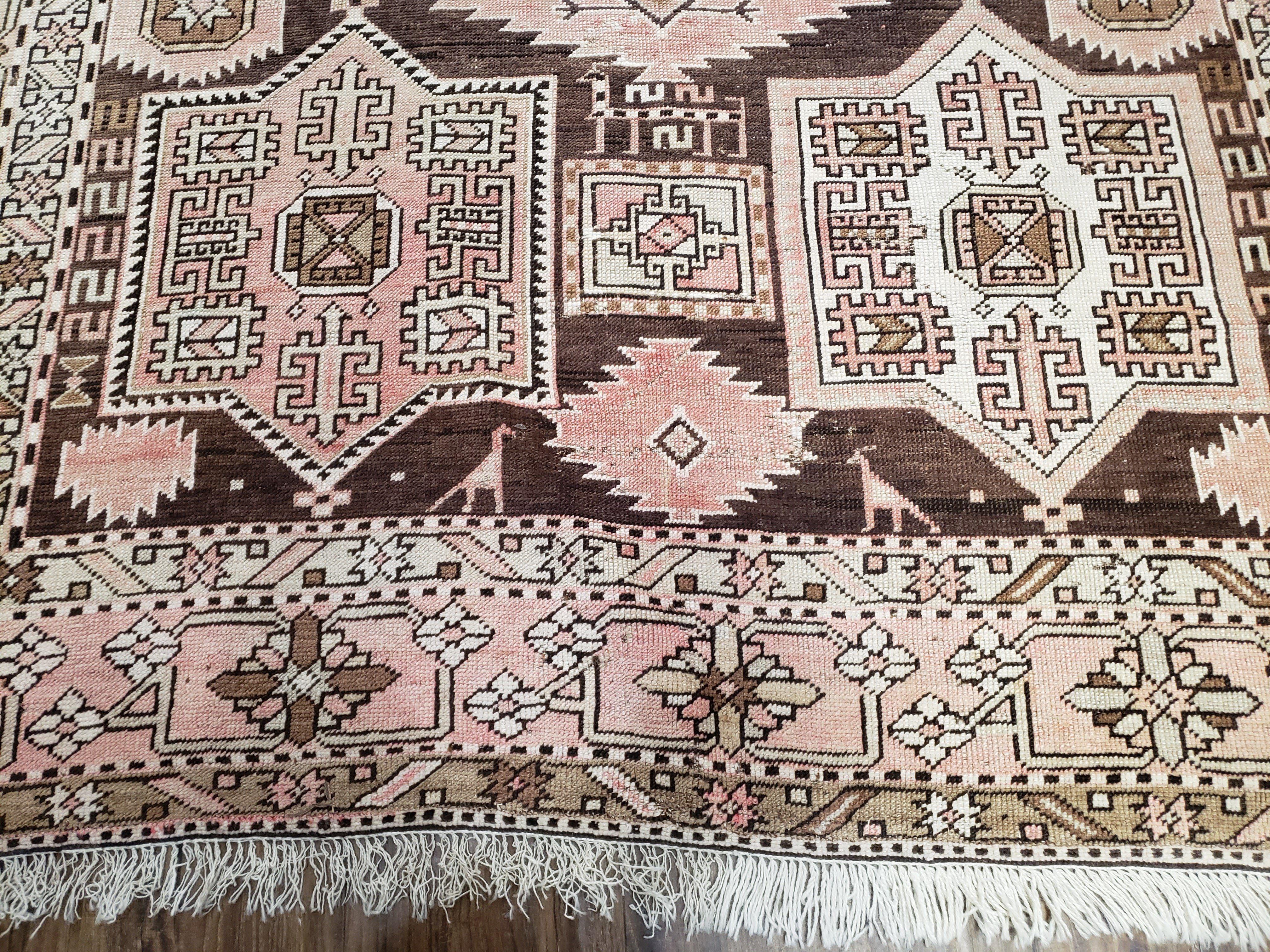 Antique Caucasian Rug 5' 5" x 10' 9", Shirvan Carpet, Wide Oriental Corridor Runner, Quality Handmade Hand-Knotted Wool Rug, Pale Pink Black