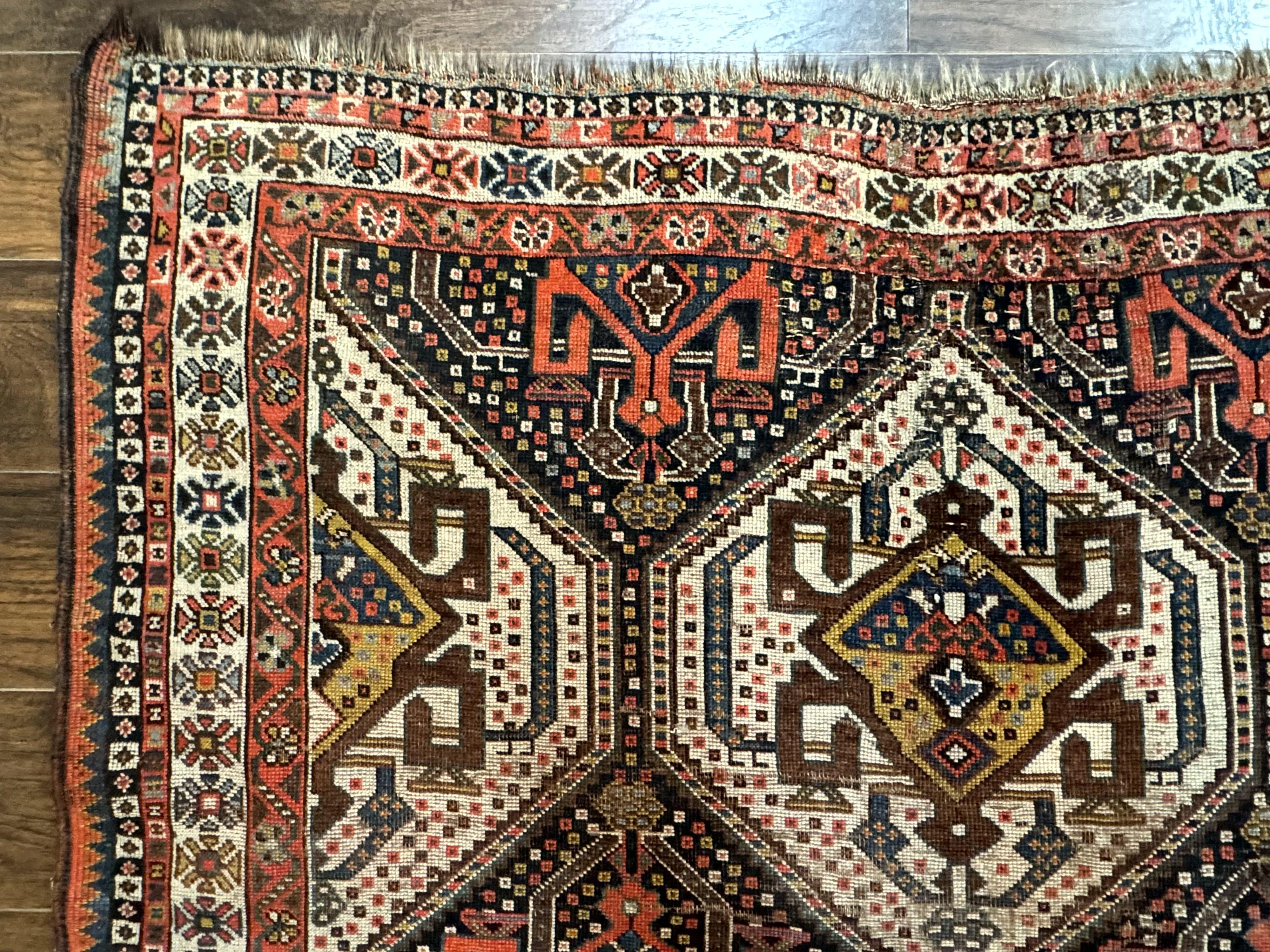 Antique Persian Qashqai Rug 5x8, Persian Tribal Rug, Khamseh Rug