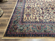 Antique Persian Rug 10x15, Camel and Cyan, Allover Pattern, Rare, Samarkand Rug