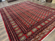 Bokhara Rug 9x12, Red Turkoman Rug, Pakistani Rug, Tribal Carpet, Wool Rug, Red Rug