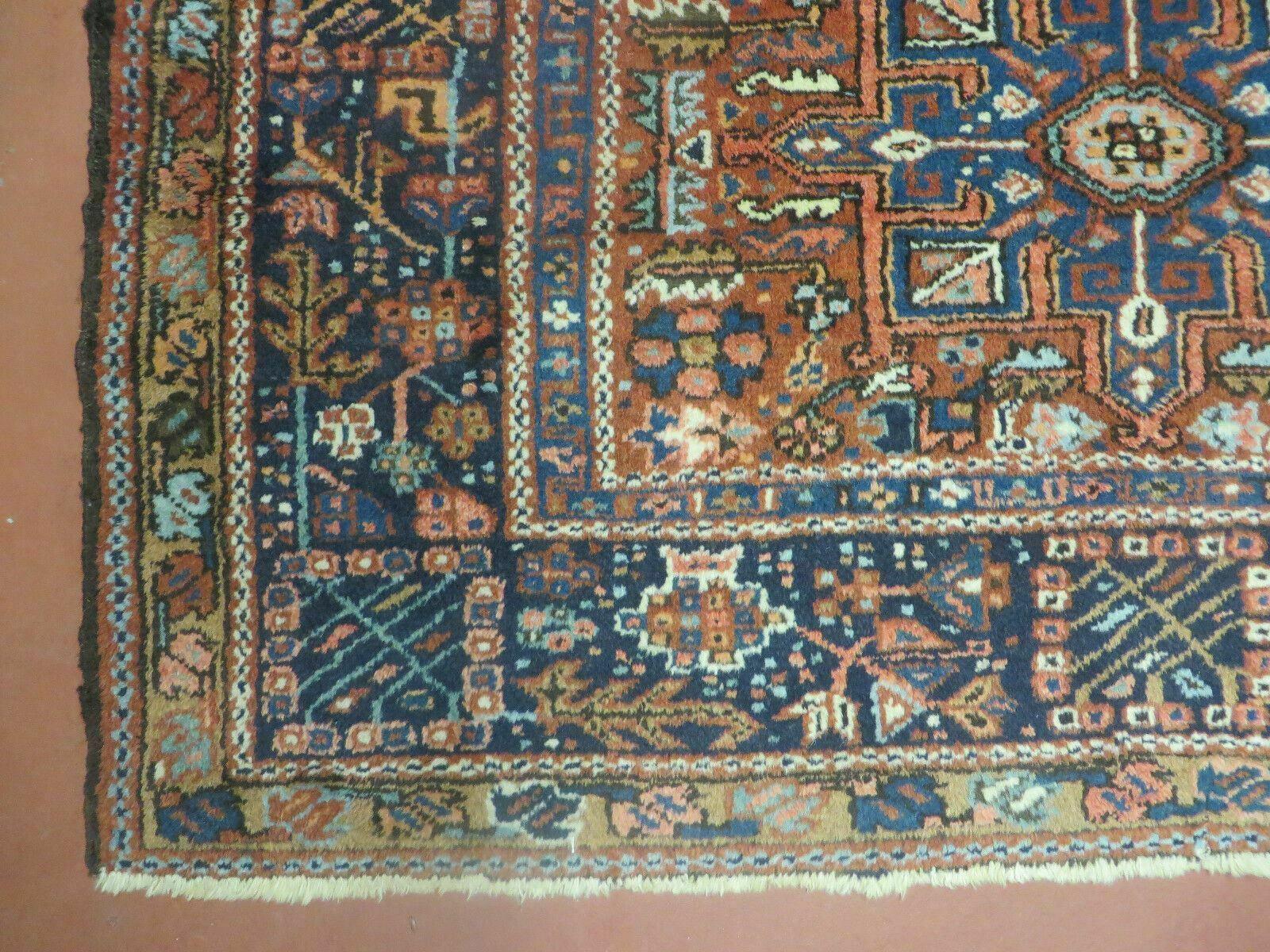 Persian Karajeh Rug 5x6, Antique Geometric Medallion Carpet