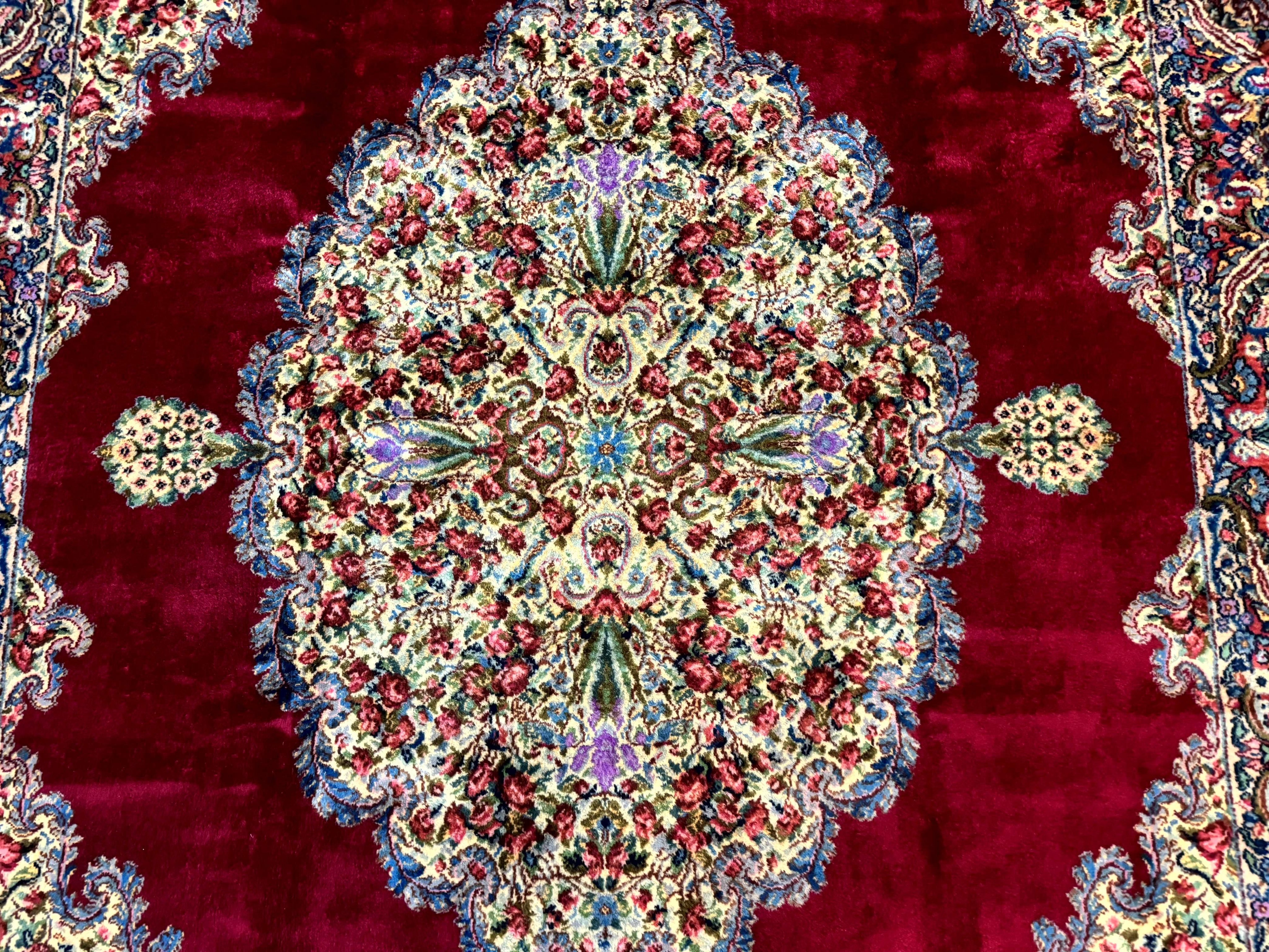 Karastan Rug 8.8 x 12 - Red Floral Kirman - Wool Pile Carpet