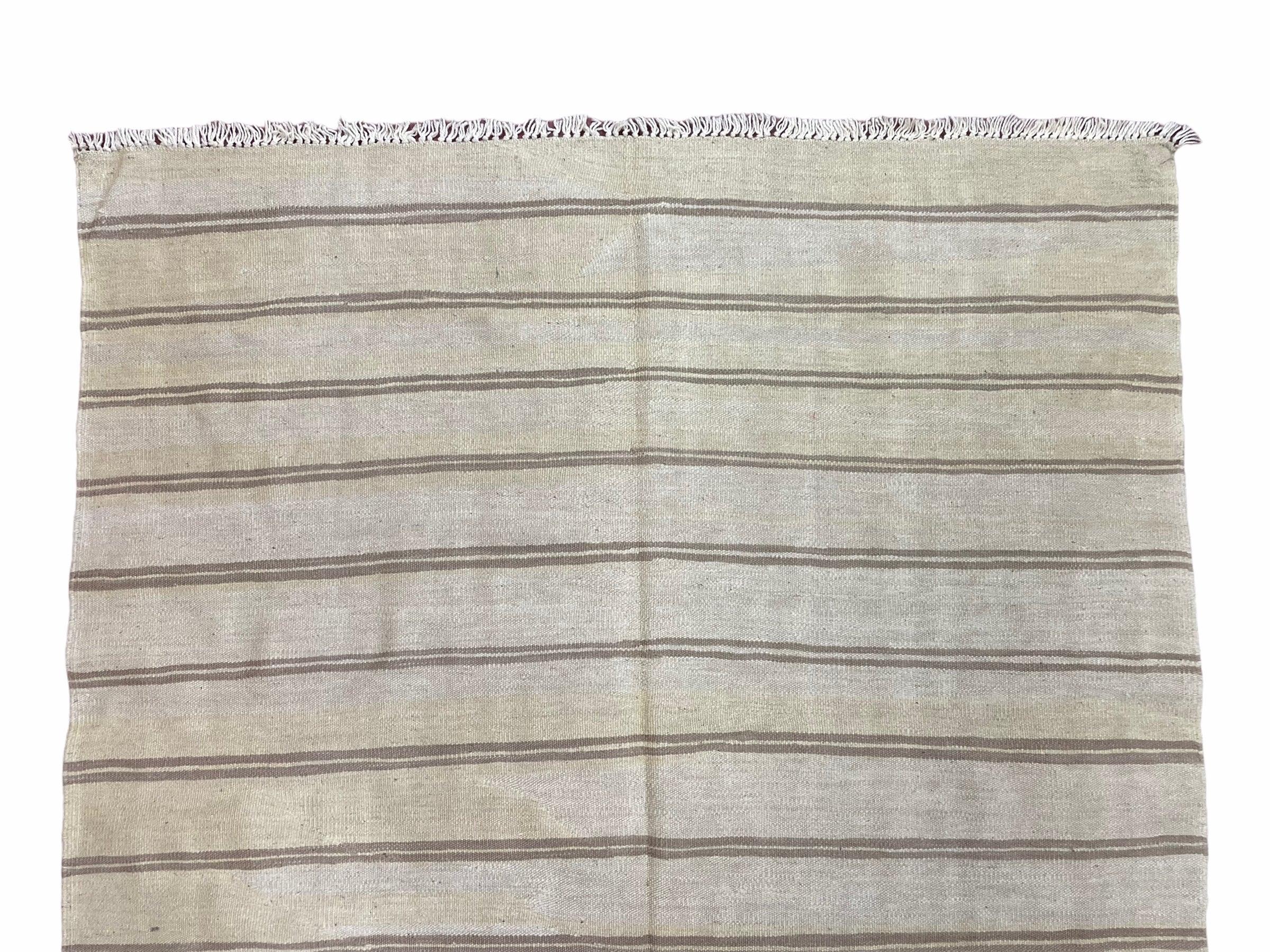 5x8 Turkish Kilim Rug, Flatweave Carpet, Striped Blanket, Southwestern Design, New, Gray, Wool, High Quality, Hand-Knotted