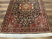 Antique Persian Sarouk Rug 4x5, Dark Blue and Red, Floral Medallion, Fine