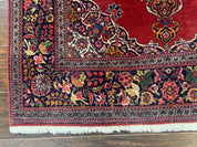 Red Persian Kashan Rug 4x6, Very Fine 260 KPSI, Red and Navy Blue Persian Carpet, Semi Open Field