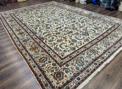 Persian Kashan Rug 10x14, Bone - Beige and Blue, Allover Pattern, Traditional Persian Carpet, Fine 260 KPSI