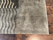 Modern Tibetan Wool Rug 3.6 x 5.6, Shades of Green, Abstract Design