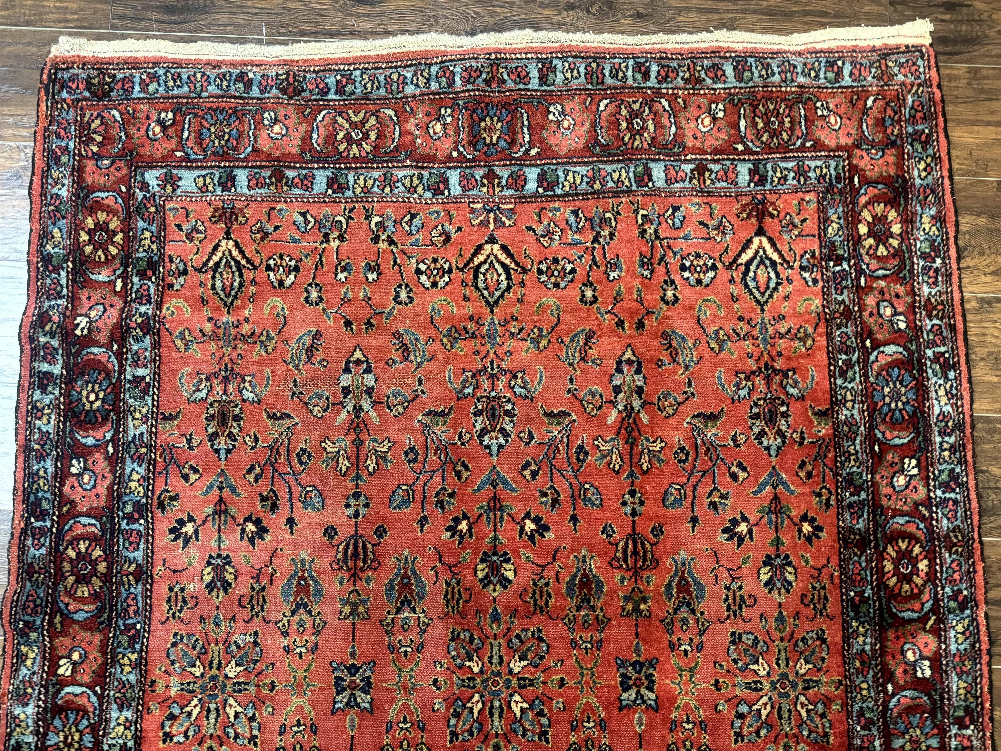 Antique Persian Tribal Rug 5 x 6.6, Tomato Red, Hamadan Angelas Rug