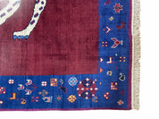 5 X 7 Handmade Zagros Wool Rug Snow White Panther Maroon Blue Organic Dyes