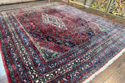 Antique Persian Hamadan Tribal Rug 8x10, Red and Ivory, Medallion Rug, Wool Handmade Carpet