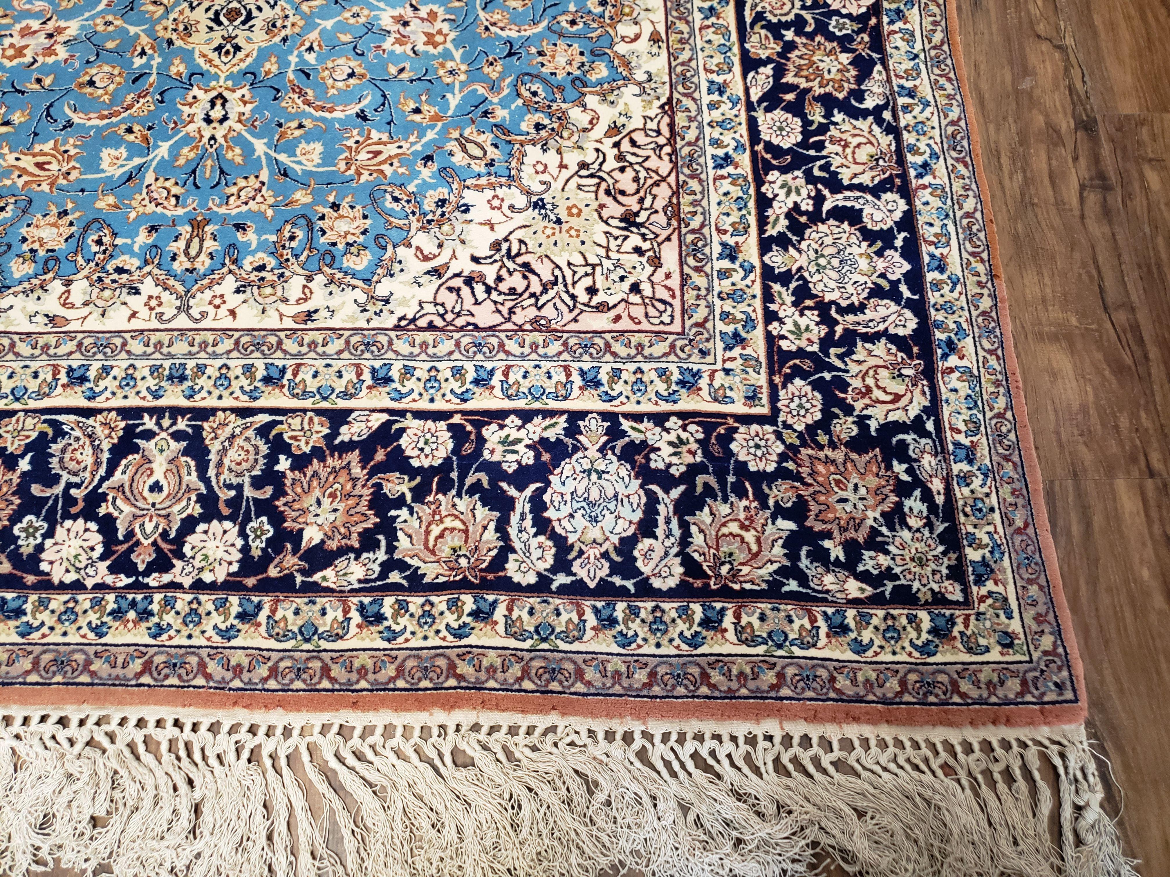 Persian Isfahan Rug, Kork Wool on Silk Foundation, Sky Blue, Hand-Knotted, 5' 1" x 7' 8"