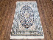 Semi Antique Fine Persian Nain Rug, Ivory & Blue, Wool with Silk Accents, 3'9" x 6'2"