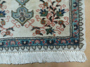 1' 9" X 2' 5" Handmade Indian Wool Rug Lahore Floral Design Small Oriental Rug Beige & Teal