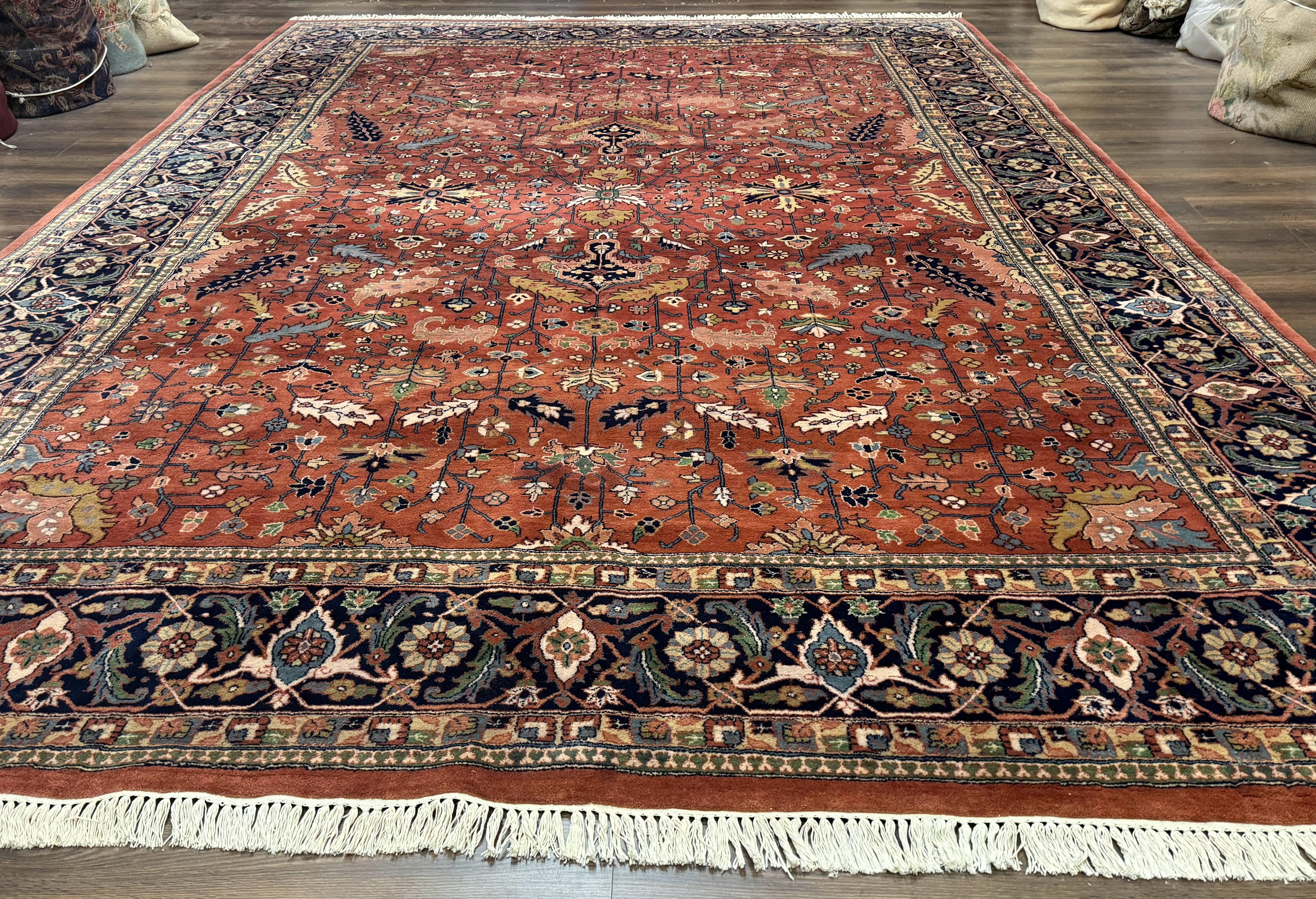 Indo Persian Heriz Rug 10x15, Allover Pattern, Large Wool Handmade Rug