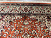 Persian Qum Silk Rug 5x7 - Floral Medallion, Birds, Orange-Red
