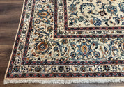 Persian Kashan Rug 10x14, Bone - Beige and Blue, Allover Pattern, Traditional Persian Carpet, Fine 260 KPSI