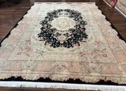 Pak Persian Tabriz Rug 8.6 x 11.6, Black Pink, Traditional Elegant Formal Oriental Carpet, Dining Room Rug, Fine 225 KPSI