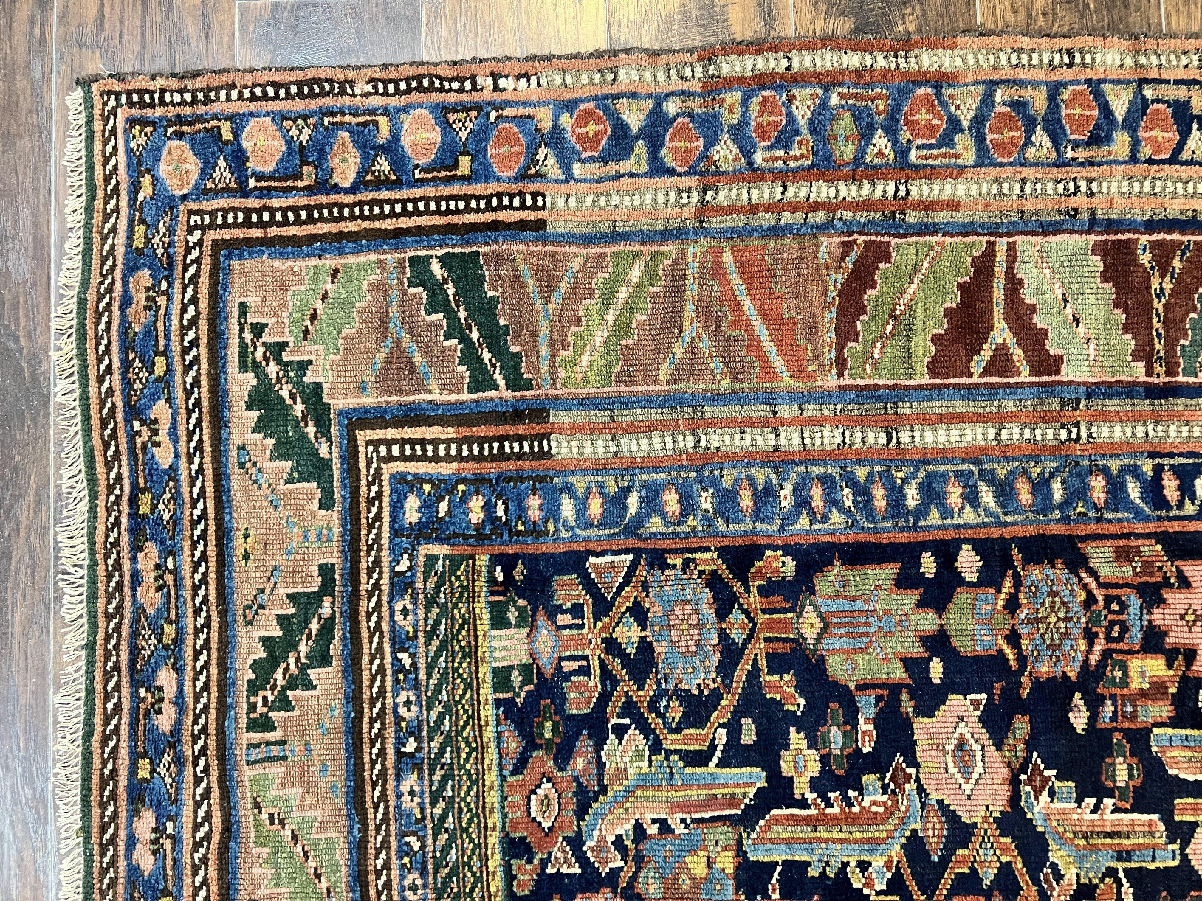 Caucasian Kalegy Rug 6x11, Wide Runner, Wool Hand Knotted Carpet, Navy Blue Tribal Rug, 1920s Antique Rug, 6 x 11 Oriental Carpet