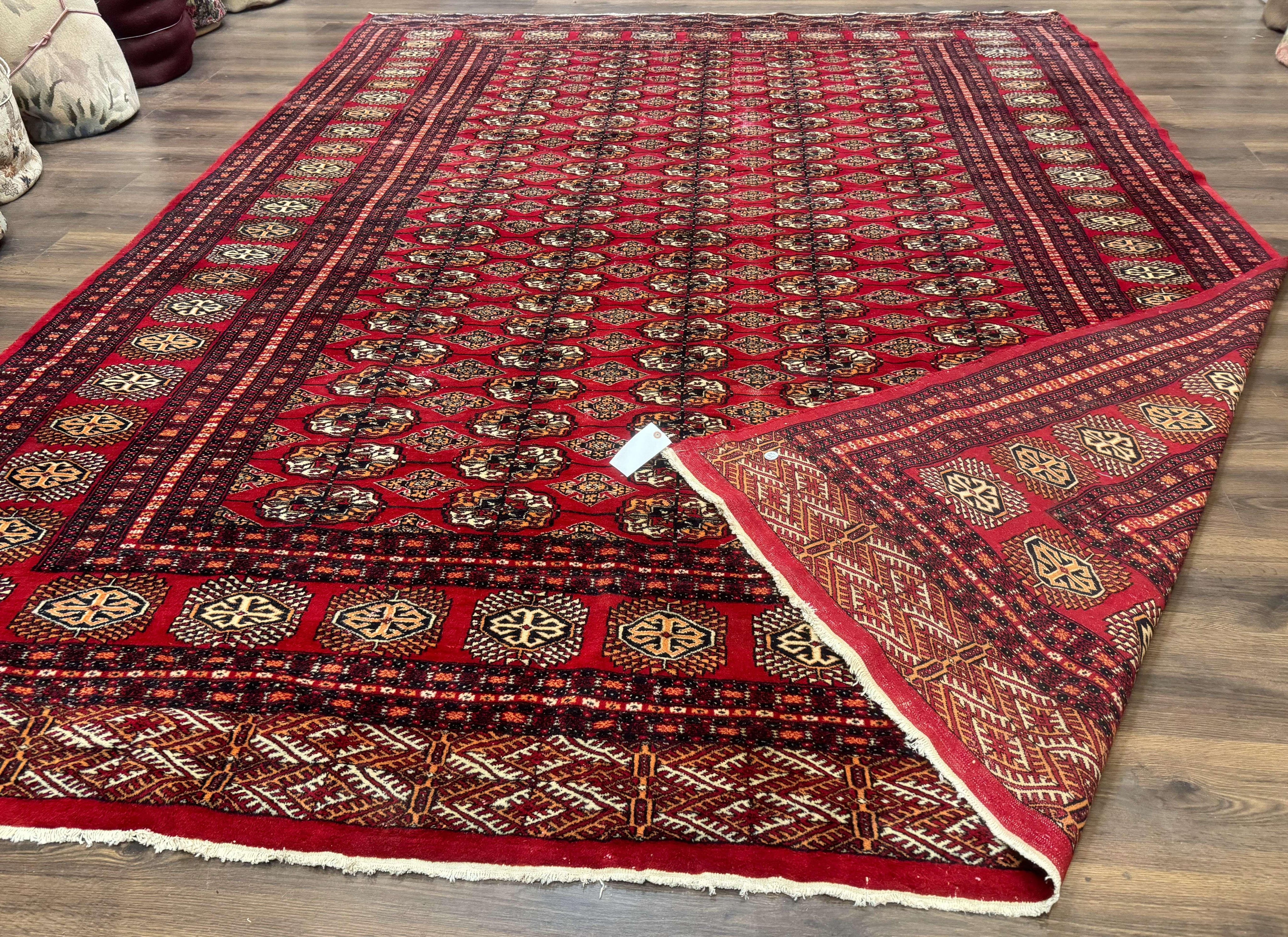 Bokhara Rug 9x12, Red Turkoman Rug, Pakistani Rug, Tribal Carpet, Wool Rug, Red Rug
