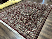 Burgundy Persian Rug 8x10, Pak Persian Floral Carpet, Very Fine 300 KPSI