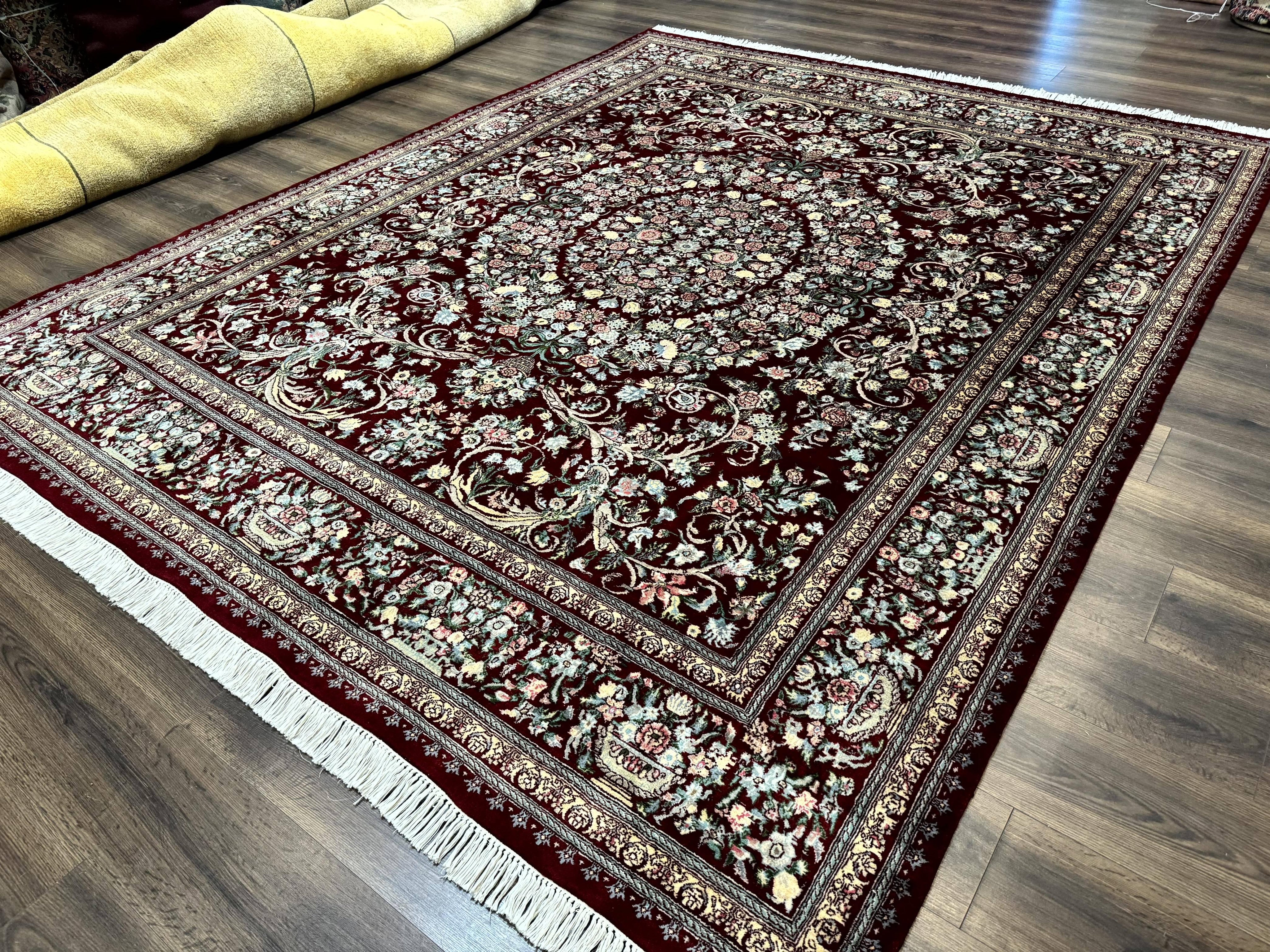 Burgundy Persian Rug 8x10, Pak Persian Floral Carpet, Very Fine 300 KPSI