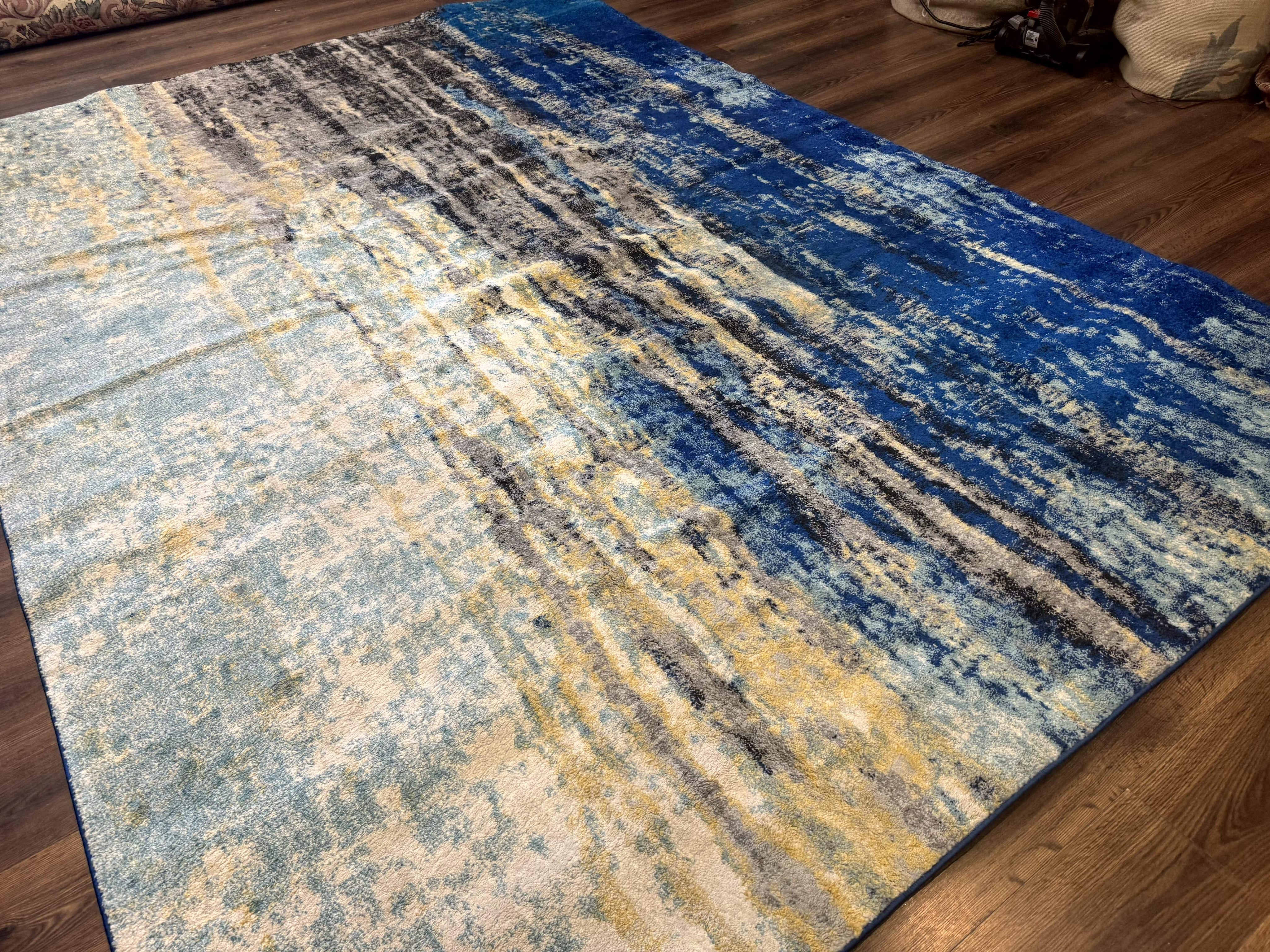 Modern Abstract Blue Area Rug 8x11 ft