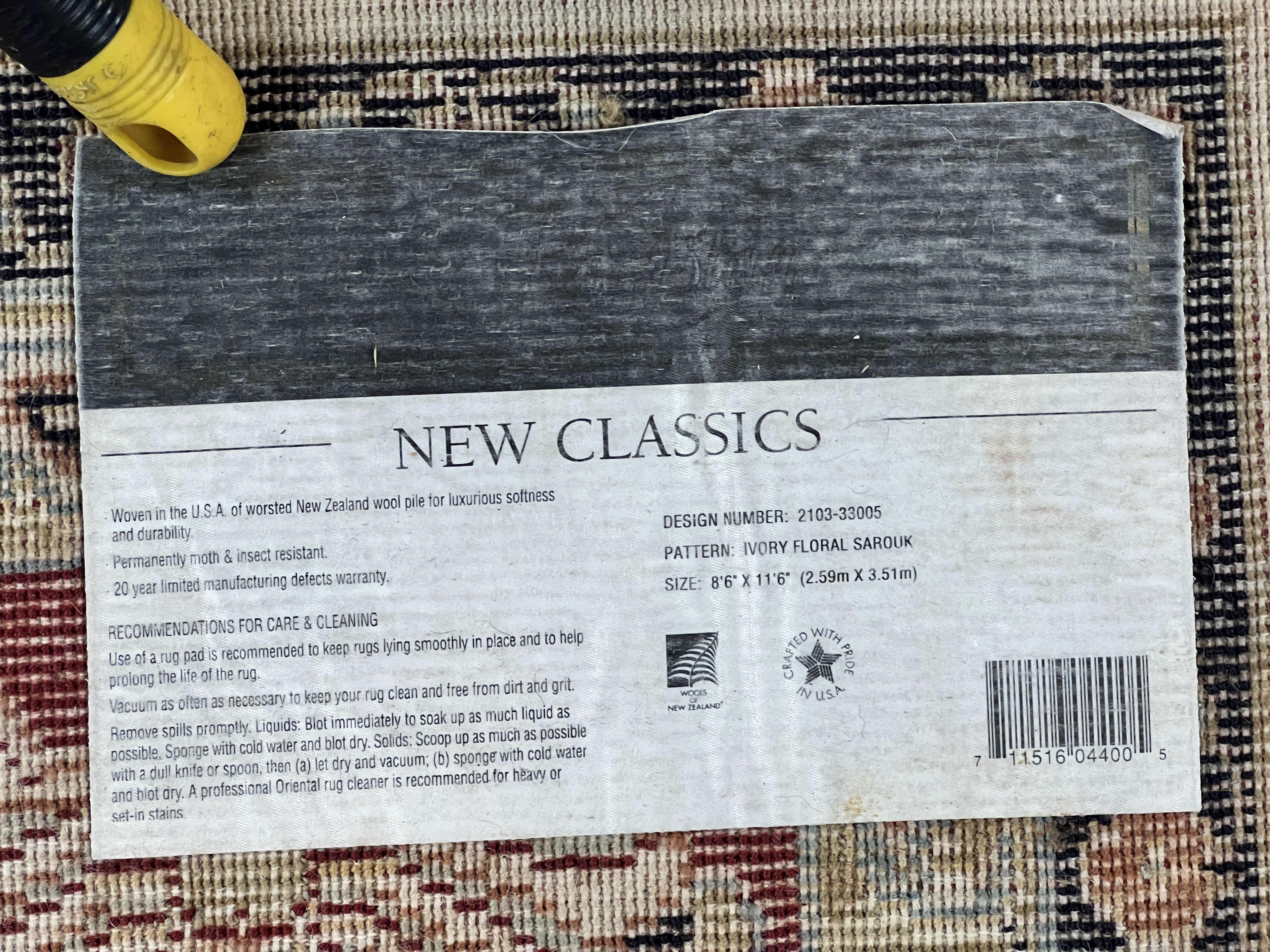 Karastan Rug 8.6 x 11.6, English Manor #2103, Ivory Floral Sarouk, Wool Karastan Carpet, Large Karastan Area Rug, Traditional Karastan Rug