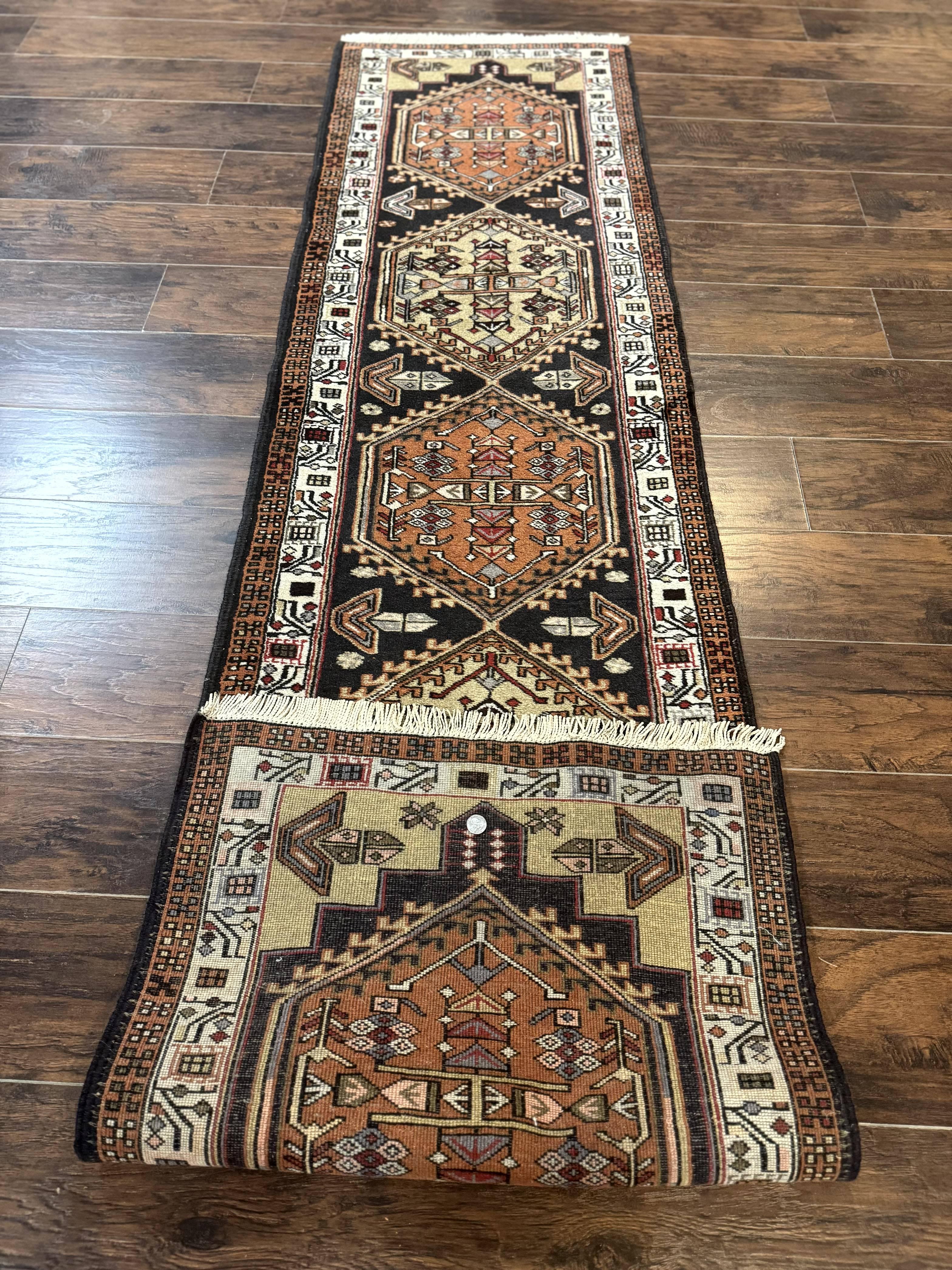 Persian Tribal Runner Rug 2.4 x 9.4, Geometric Medallions, Sarab Runner