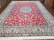 Persian Nain Rug 8x12, Red and Ivory, Signed