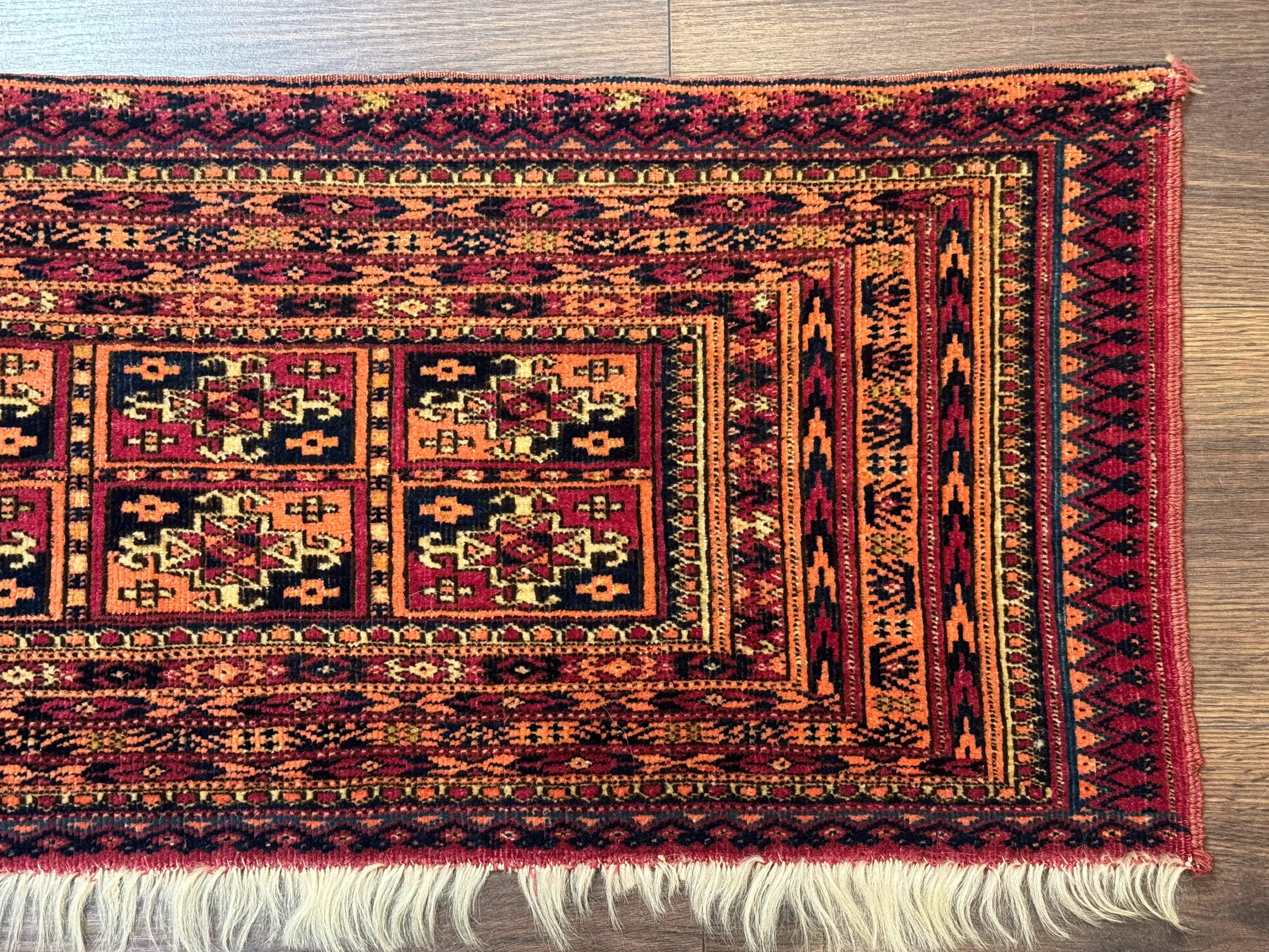Antique Persian Turkoman Mafresh Rug 1x4, Wool, Tribal Collectible