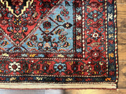 Antique Persian Tribal Rug 4x7, Wool Handmade 1920s Carpet, Red Blue, Persian Hamadan Rug