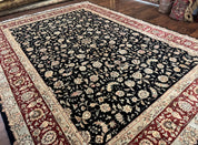 Sino Persian Rug 9x12, Fine Elegant Oriental Carpet 200 KPSI, Black and Dark Red, Allover Floral