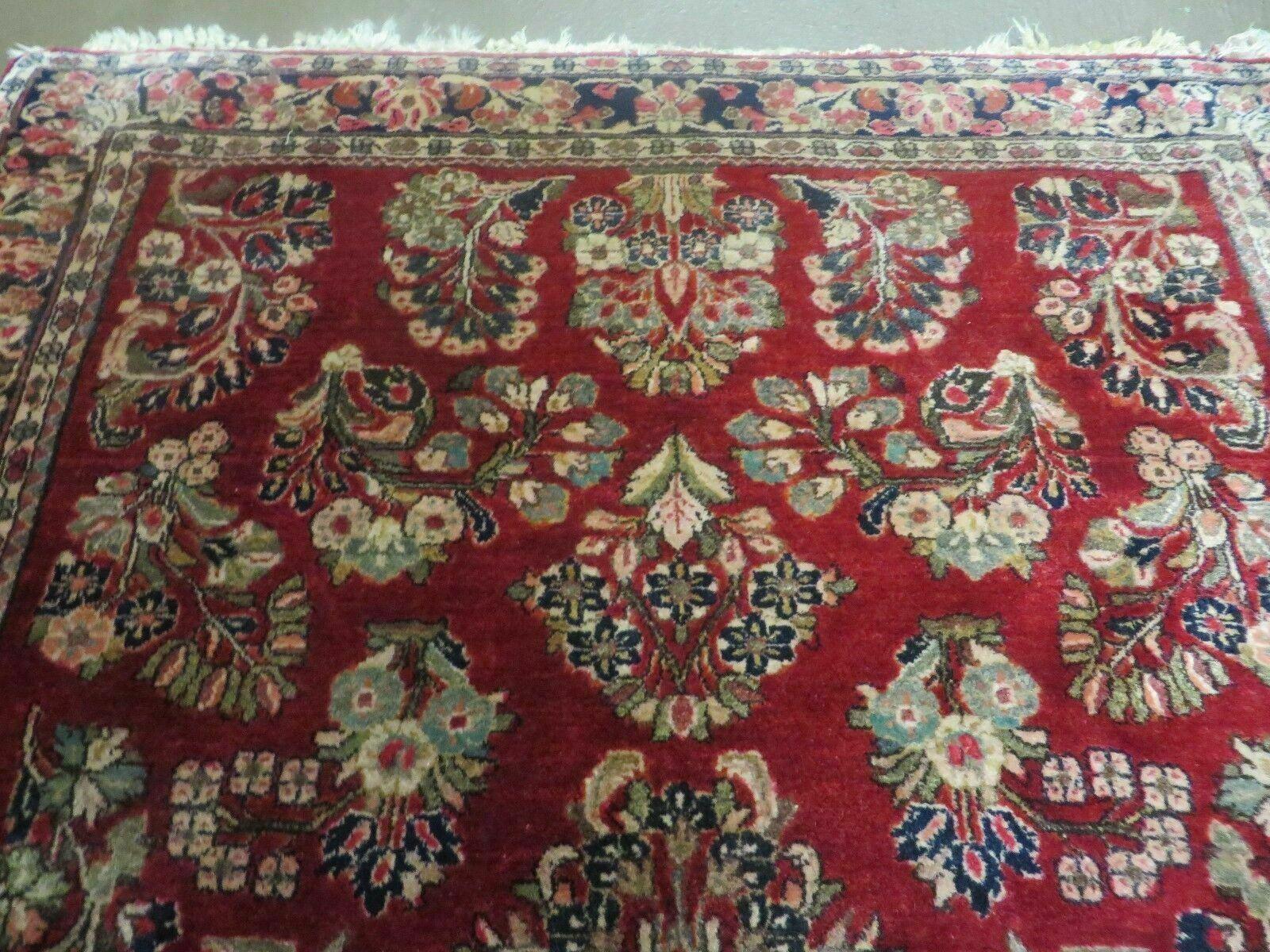 Red Persian Sarouk Rug 3x5, Antique Persian Carpet 1920s, Hand Knotted, Floral, Wool, Oriental Rug, Handmade Rug